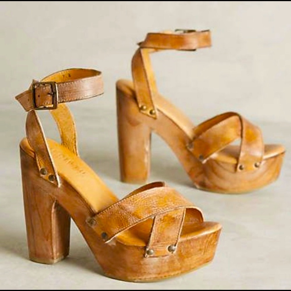 Bed Stu Madeline Modern Leather Sandals, Platform Heel Size 7.5B  Made in Mexico